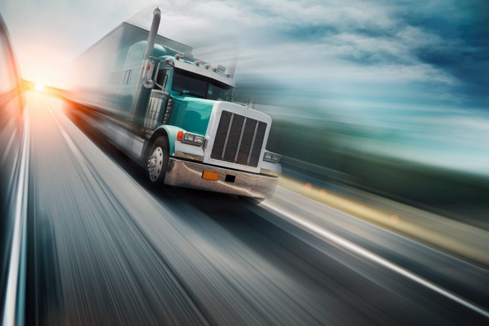American Truck Speeding on Freeway, Blurred Motion
