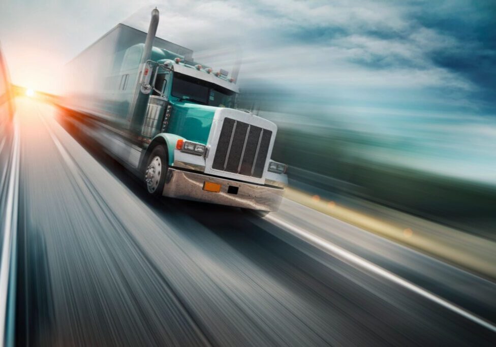 American Truck Speeding on Freeway, Blurred Motion